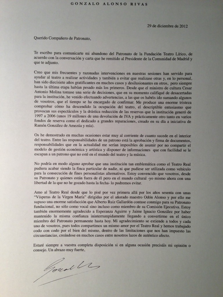 Carta dimision TR foto