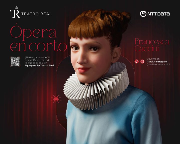 El Teatro Real ha creado “Ópera en Corto”, versiones reducidas, de cerca de 45 minutos, de obras del repertorio lírico explicadas por la compositora Francesca Caccini (1587-1641), recreada virtualmente. De la mano de la que es la primera mujer autora de una ópera -también cantante, laudista, poetisa y pedagoga-, el Real propone un ameno recorrido por las óperas más populares, que podrá ser emitido en colegios, institutos, universidades, centros de enseñanza musical y artística, hospitales o residencias.