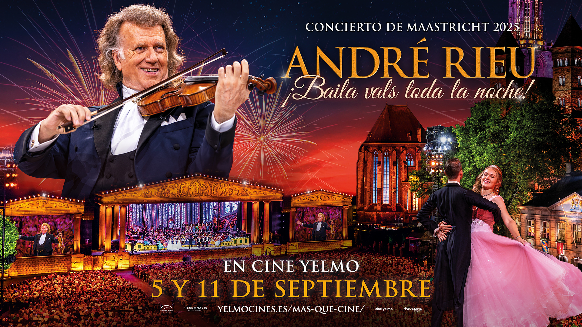 Cine Yelmo presenta el concierto de verano de André Rieu, un clásico en la programación anual del músico. Acompañado por su Johann Strauss Orchestra, la mencionada cadena de cines lleva a toda españa los días 5 y 11 de septiembre el recital dedicado al vals que tuvo lugar en la plaza Vrijthof de Maastrich. 