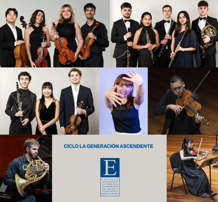 Varias formaciones emergentes y músicos a solo, en dos conciertos de música de cámara de la Escuela Reina Sofía en el Auditorio Nacional durante el mes de mayo. El ciclo Generación Ascendente, que esta temporada 25/26 celebra su XXX edición, presenta dos conciertos en la Sala de Cámara del Auditorio Nacional con jóvenes talentos y grandes obras del repertorio de cámara.