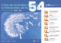 La UAM presenta el 54 Ciclo de Grandes Autores e Intérpretes de la Música: la música como anhelo, memoria y celebración, con ocho conciertos entre septiembre de 2026 y mayo de 2027 en las salas Sinfónica y de Cámara del Auditorio Nacional de Música. Los Sabandeños, la JOCAN, Juan P. Floristán, Spark, Rafael Aguirre, Os Músicos do Tejo, La Folía y el quinteto de la Filarmónica de Berlín formarán parte de una programación que recorre cinco siglos de música.
